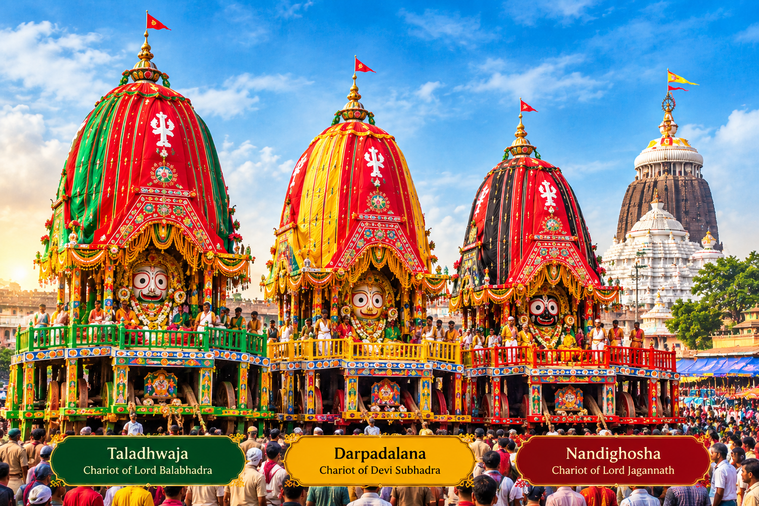 The three deities of Jagannath Rath Yatra Lord Balabhadra Devi Subhadra and Lord Jagannath