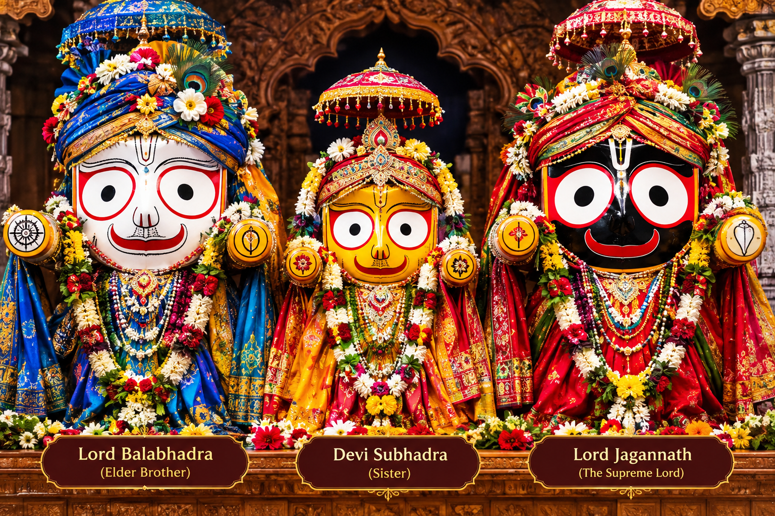 The three deities of Jagannath Rath Yatra Lord Balabhadra Devi Subhadra and Lord Jagannath
