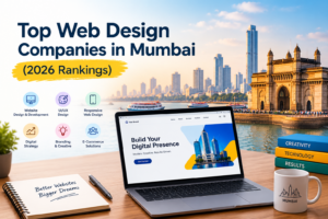 Top web design companies in Mumbai 2026 rankings featuring modern website design and Mumbai skyline